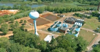 Aerial View of Sewage Treatment Plant Industrial of Water Treatment